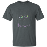 Handdrawn Black Cat Boo Halloween Teen Girl T Shirt_black=