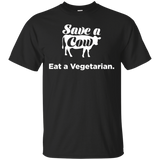 Save a Cow, Eat a vegetarian funny t-shirt_Black
