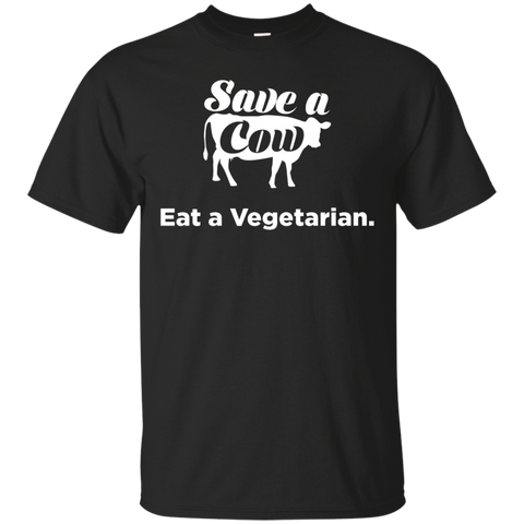 Save a Cow, Eat a vegetarian funny t-shirt_Black