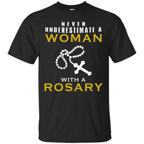 Womens Never Underestimate a Woman with a Rosary Shirt Christian_Black