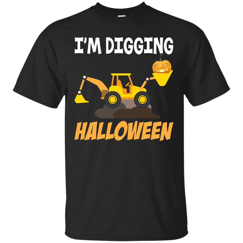 I'm Digging Halloween Pumpkin Yellow Excavator T-shirt_black=