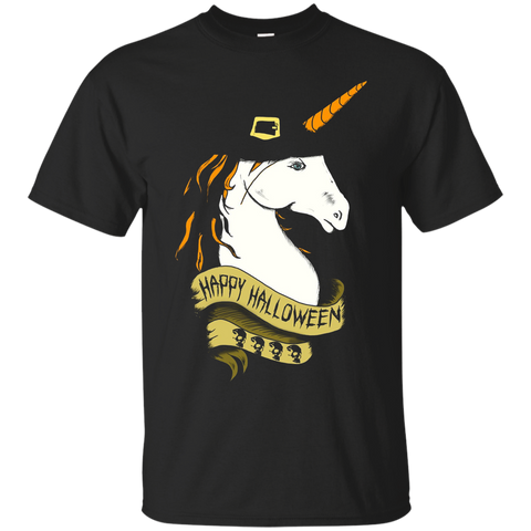 Halloween Unicorn Witch Hat T-shirt Costume_black=