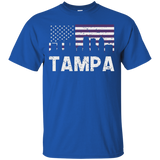 Tampa FL American Flag Skyline Distressed T-Shirt_Black