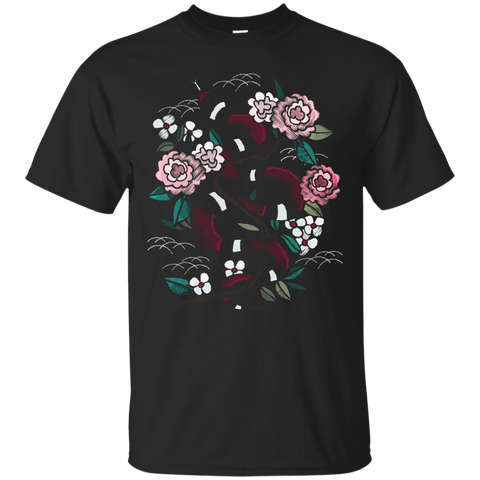 Japanese Embroidery Styled Tshirt - Vintage Snakes And Roses