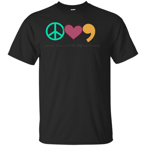 Peace, Love, And The Oxford Comma Writers T-shirt_Black