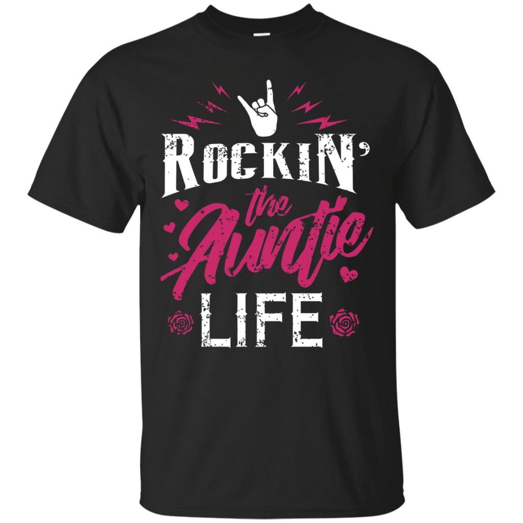 Rockin the Auntie Life Shirt Cool Tee for Aunt Mothers_Black