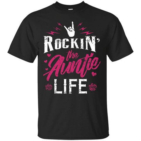 Rockin the Auntie Life Shirt Cool Tee for Aunt Mothers_Black