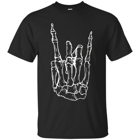 Rock Hand Shirt Skeleton Rocking It Heavy Metal Horns Tee_Black