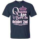 Queens Are Born On October 2nd Funny Birthday T-Shirt_Black