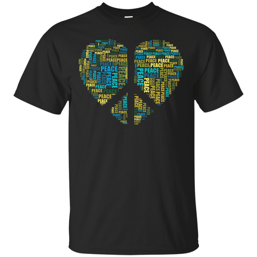 Peace Sign Word Cloud Heart Shape T-Shirt_Black