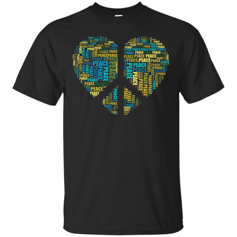 Peace Sign Word Cloud Heart Shape T-Shirt_Black