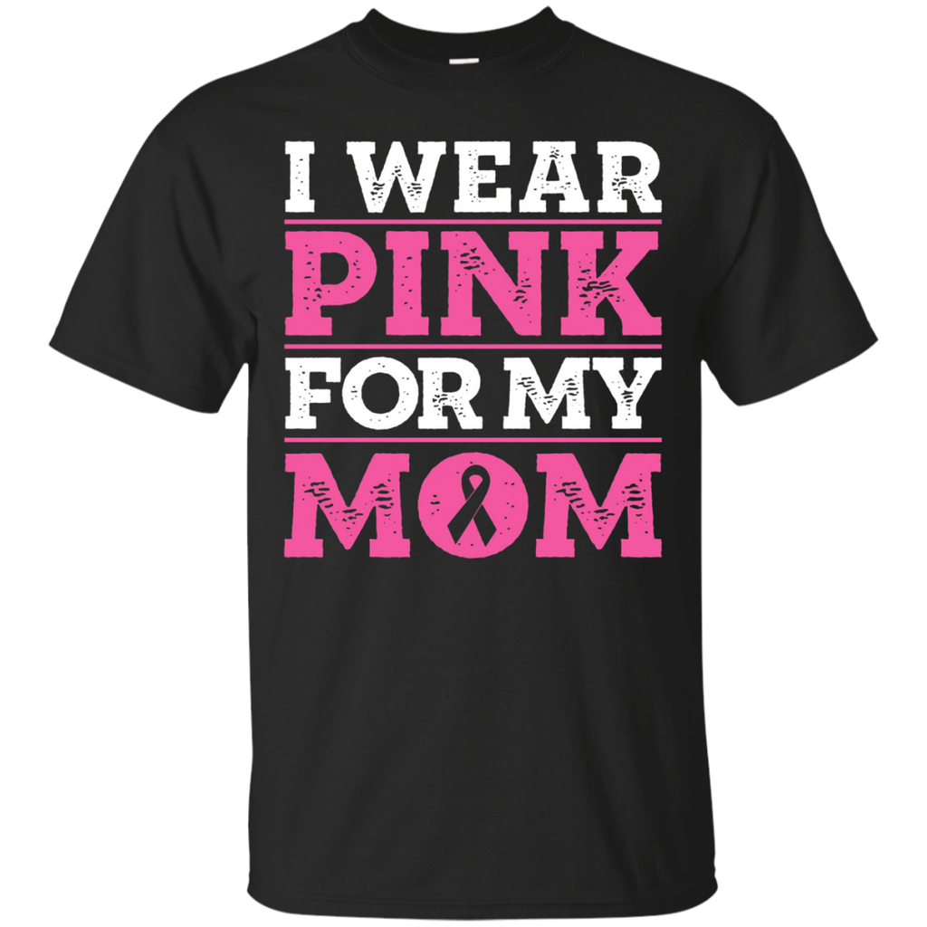 Breast Cancer T-shirt For Kids I Wear Pink For My Mom Ribbon_black=