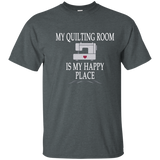My Quilting Room Is My Happy Place T-shirt Quilt Gift Tee_Navy