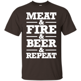 Barbecue Grill Meat Bbq T Shirt Meat & Fire & Beer & Repeat_black=