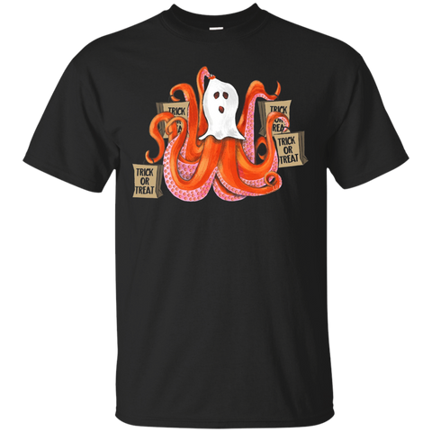 Funny Octopus Ghost Halloween Trick Or Treat T-shirt_black=