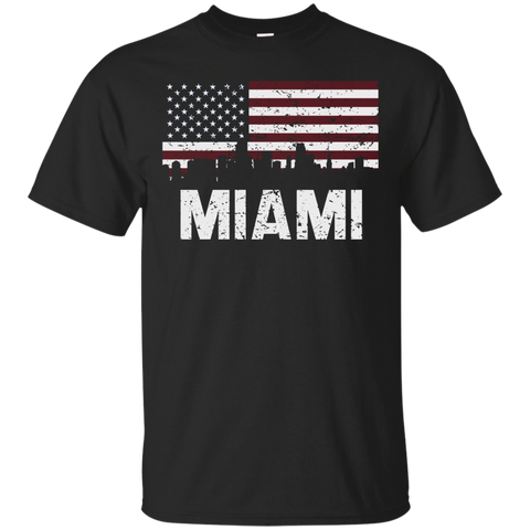 Miami FL American Flag Skyline Distressed T-Shirt_Black