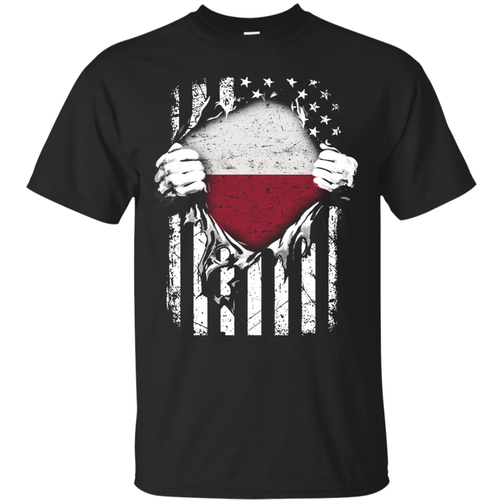 Super Poland Hearts American Patriot Flag Polish TShirt_Black