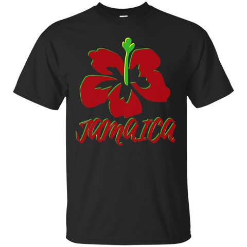 Women's Mi Love Jamaica Red Hibiscus Souvenir T-Shirt_Black