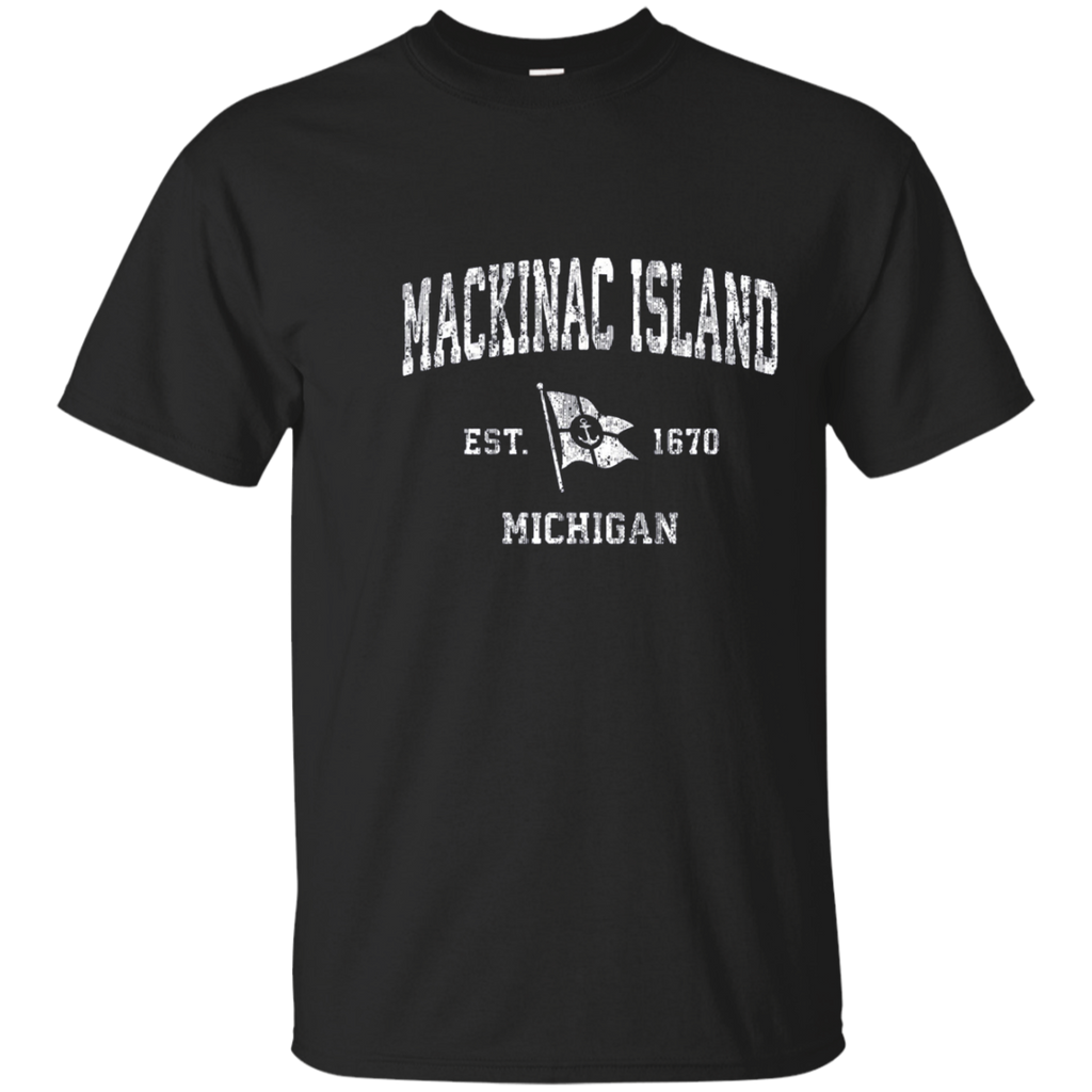 Mackinac Island Michigan Mi Vintage Boat Anchor Flag Tee