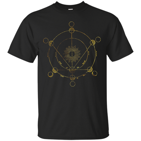 Vintage Space Solar Orbit Gold Planets Moon Retro T Shirt_Black