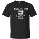 My Quilting Room Is My Happy Place T-shirt Quilt Gift Tee_Navy