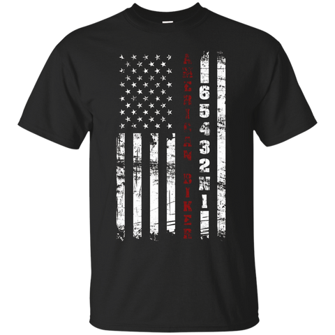 American Biker Us Flag Motorcycle Gears Fun T-shirt_black