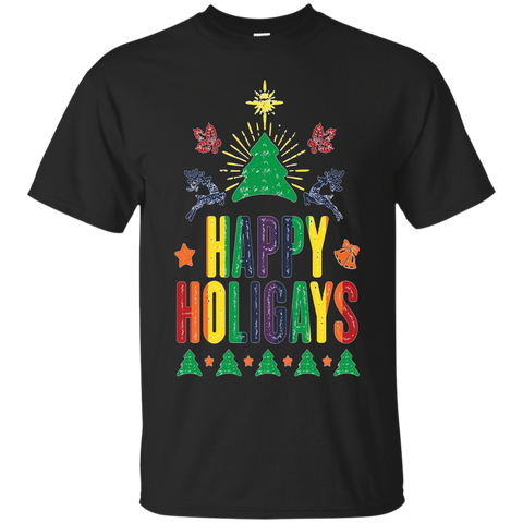 Happy Holigays Gay Pride Lgbt Christmas T Shirt_black=