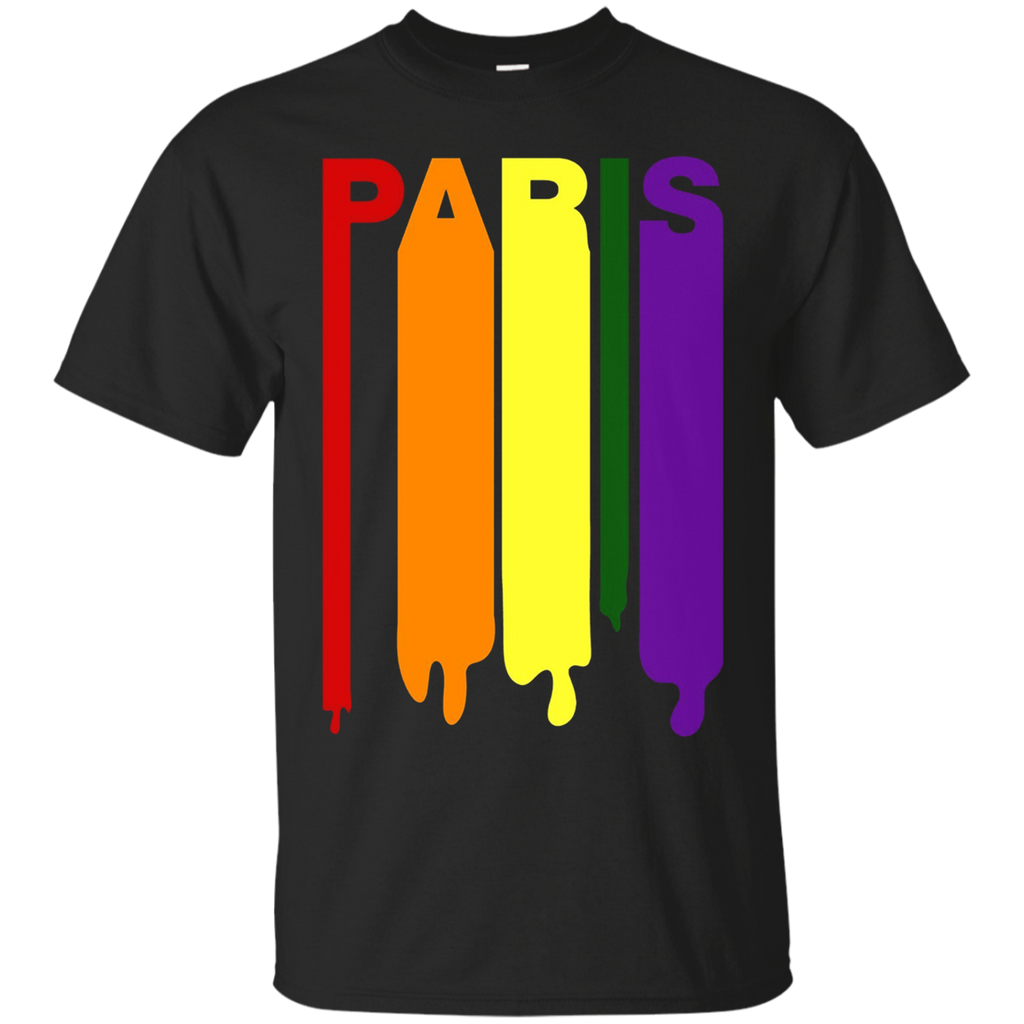 Paris France Rainbow Wet Paint LGBT Gay Pride T-Shirt_Black