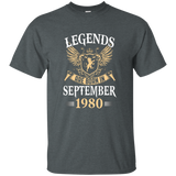 Legends Are Born In September 1980 Birthday Gift Shirt