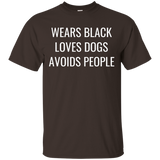 Wears Black Loves Dogs Avoids People T-Shirt_Black