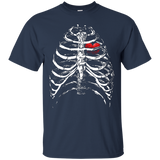 Skeleton Xray Rib Cage Bones Heart - Black Halloween T-Shirt_Black