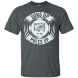 Salmon Fishing Funny Fisherman T Shirt - Suns Up Poles Up_black=