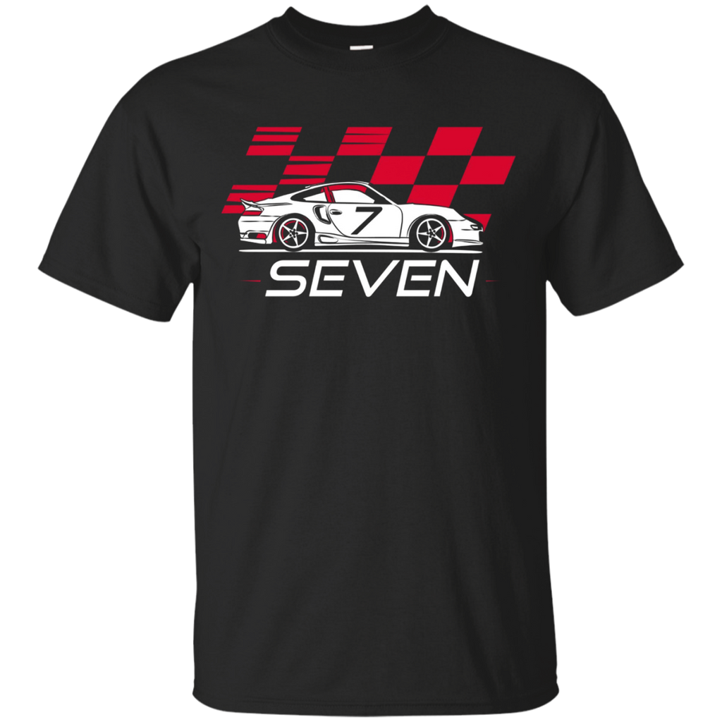 Race Car 7th Birthday T-Shirt Seven Year Old Boy Party_Black