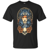 Native American girl with Wolf headdress full color t-shirt_Black