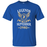 Legends Are Born In September 1980 Birthday Gift Shirt