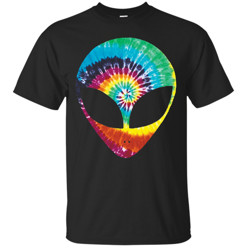 Rainbow Tie Dye Alien Head Cool Tye Die Trippy Rave T-Shirt_Black