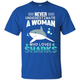 Womens Shark T-shirt Never Underestimate A Woman Who Loves Shark_Black