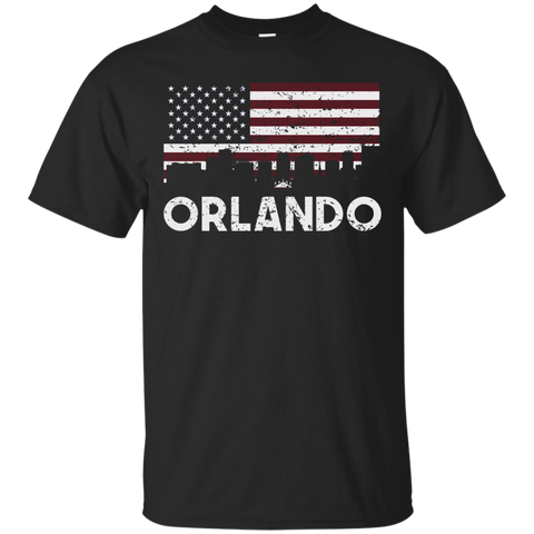 Orlando FL American Flag Skyline Distressed T-Shirt_Black