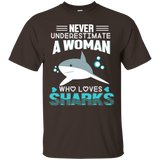 Womens Shark T-shirt Never Underestimate A Woman Who Loves Shark_Black