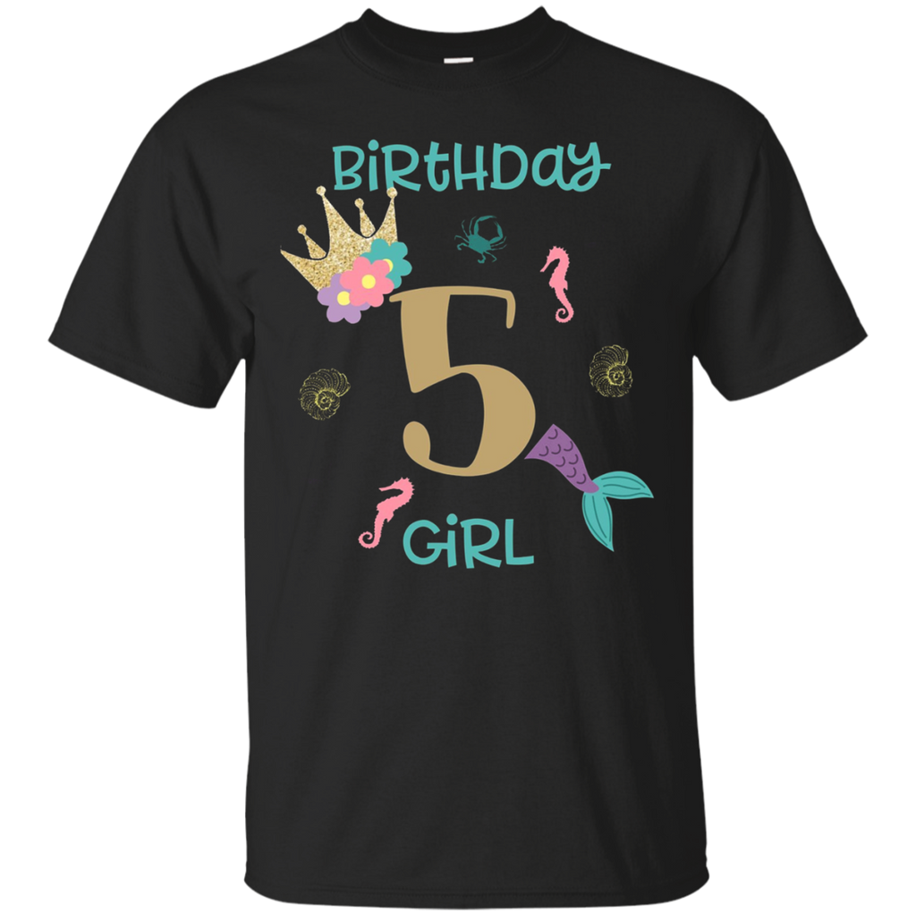 Mermaid 5th Birthday Shirt Birthday Girl T Shirt_Black