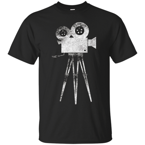 Retro Camera Cameraman Filmmaker Movie Director T Shirt Tee_Black