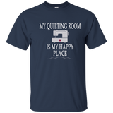 My Quilting Room Is My Happy Place T-shirt Quilt Gift Tee_Navy