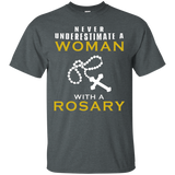 Womens Never Underestimate a Woman with a Rosary Shirt Christian_Black