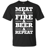 Barbecue Grill Meat Bbq T Shirt Meat & Fire & Beer & Repeat_black=