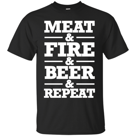 Barbecue Grill Meat Bbq T Shirt Meat & Fire & Beer & Repeat_black=