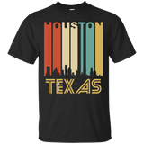 Retro 1970's Houston Texas Cityscape Downtown Skyline Shirt_Black