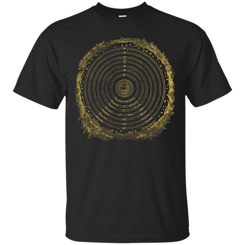 Vintage Space Planet Solar System Orbit Gold Retro T Shirt_Black