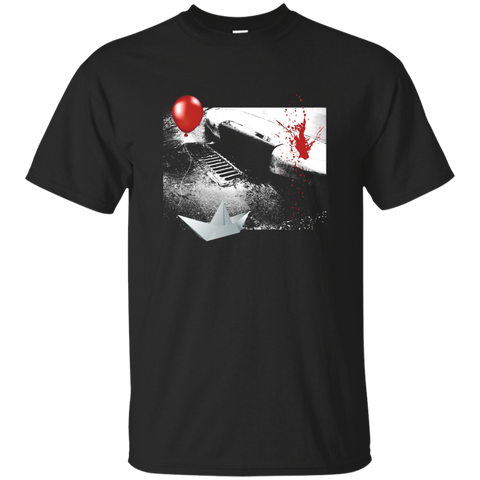 They All Float Red Balloon Halloween T-Shirt Graphic Tee_Black