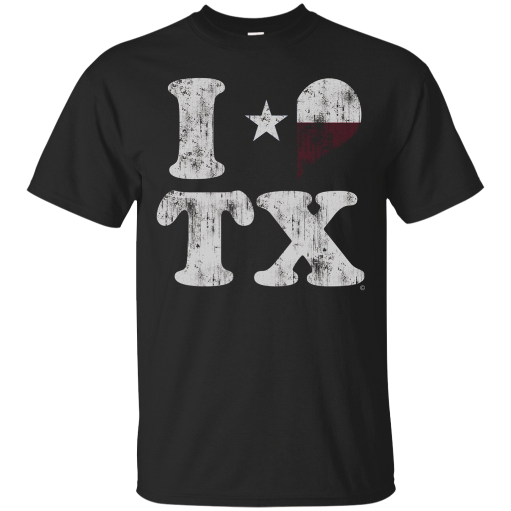 Retro I Love Texas TX Flag T Shirt_Black