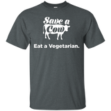 Save a Cow, Eat a vegetarian funny t-shirt_Black